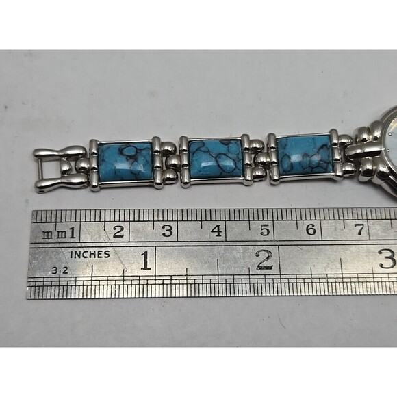 Womens Kristine Silver Tone Faux Turquoise Link Bracelet Watch New Battery Boho - Picture 8 of 9